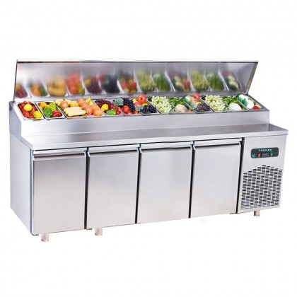Masa rece preparare pizza cu 4 usi si 7 GN-uri + capac / 2330X700X1090 mm
