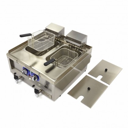 Friteuza electrica de banc, 2 x 10 litri, 60 x 60 cu robinet de scurgere