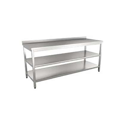 Masa de lucru inox cu 2 polite si rebord, 2500 mm - 1