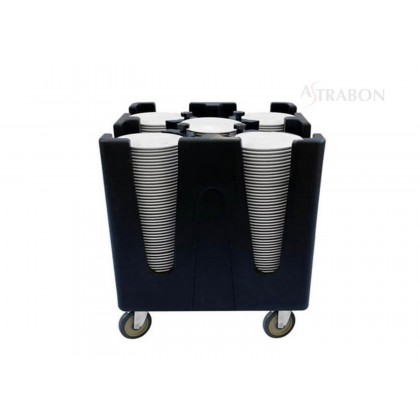 Carucior negru, transport farfurii cu 6 compartimente